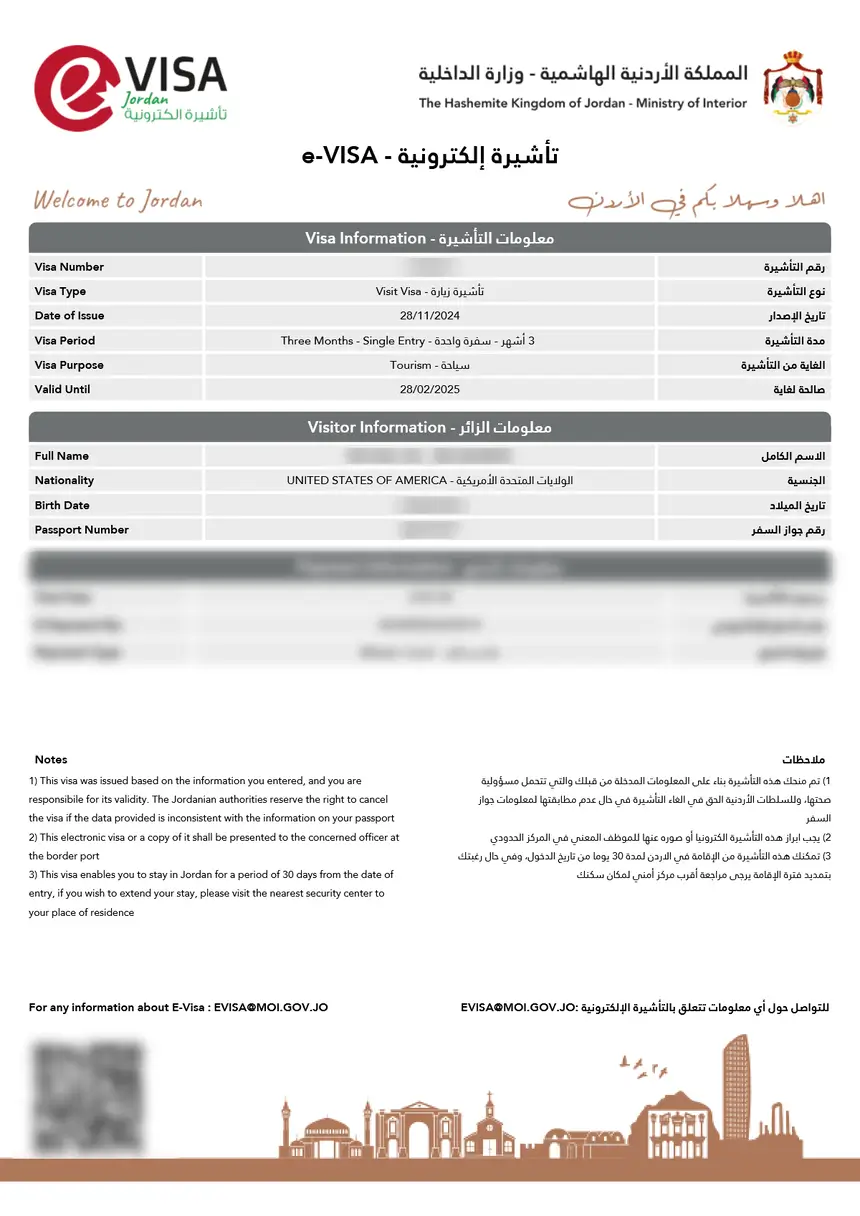 Jordanien eVisum Muster